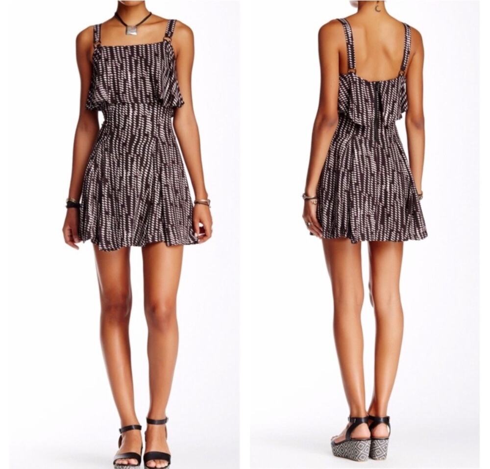 Free People Paper Flowers Print Ruffle Mini Dress Size 8 Pinafore Overall